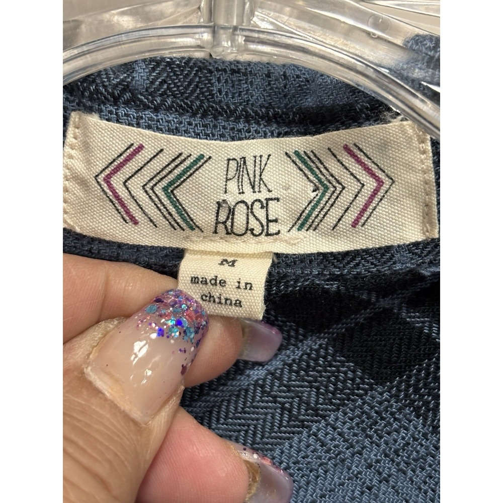 Pink Rose Blue/Black Plaid Long Sleeve Button Up Shirt Size Medium Soft Relaxed‎ - Picture 2 of 6